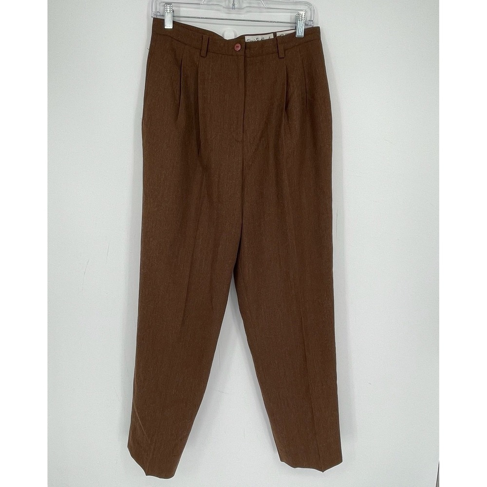 Giorgio Sant'Angelo Women's Vintage Brown Pleated Wool Tapered Trousers Size 10